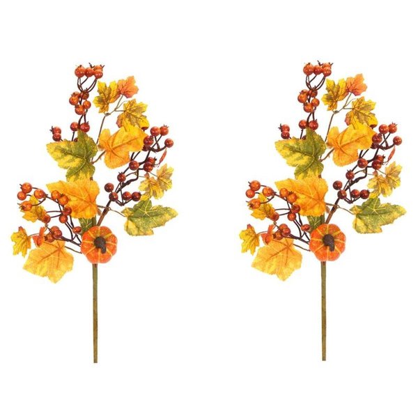 Admired By Nature 20 in Realistic Faux Pumpkin Berry Spray Fall Decor Gold  Green 2PK ABN3L004GDGN2